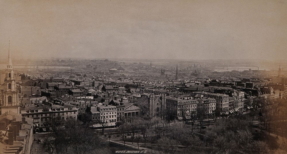 Boston city centre, Boston, Massachusetts: elevated view. Photograph by Francis Frith, ca. 1880.
