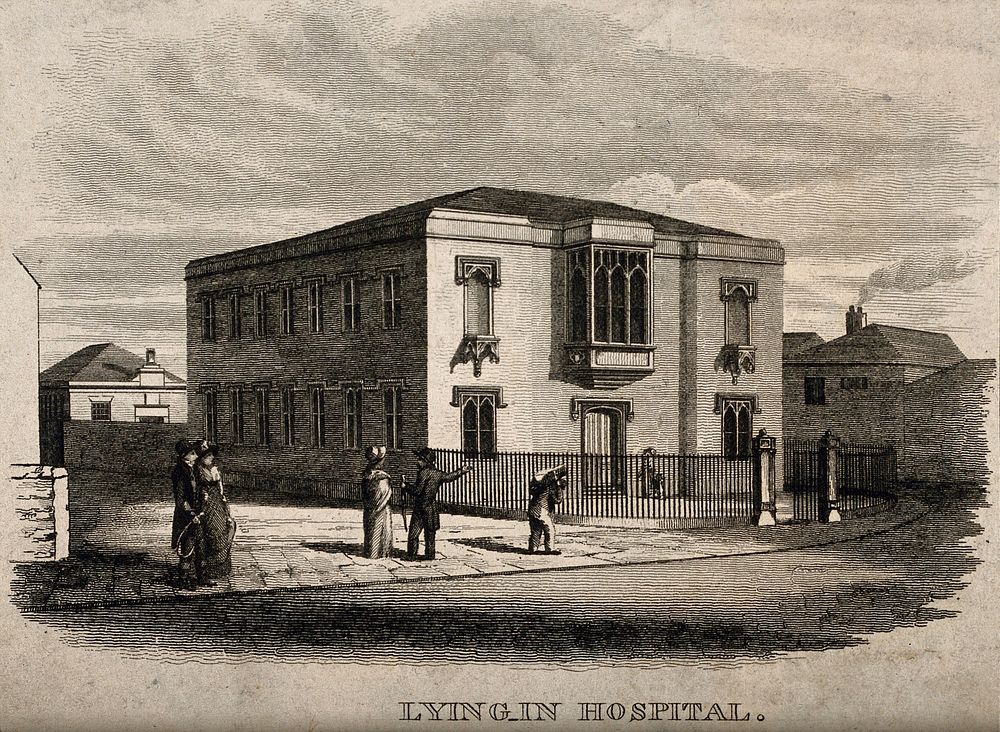 Lying-in Hospital, Newcastle upon Tyne: perspective view. Etching.