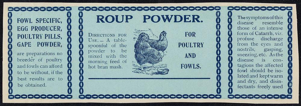 Roup powder : for poultry and fowls : directions for use...