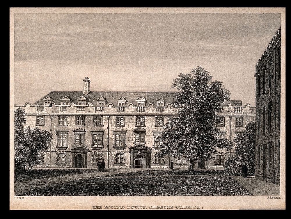 Christ's College, Cambridge: second court. Line engraving by J. Le Keux after J.A. Bell.