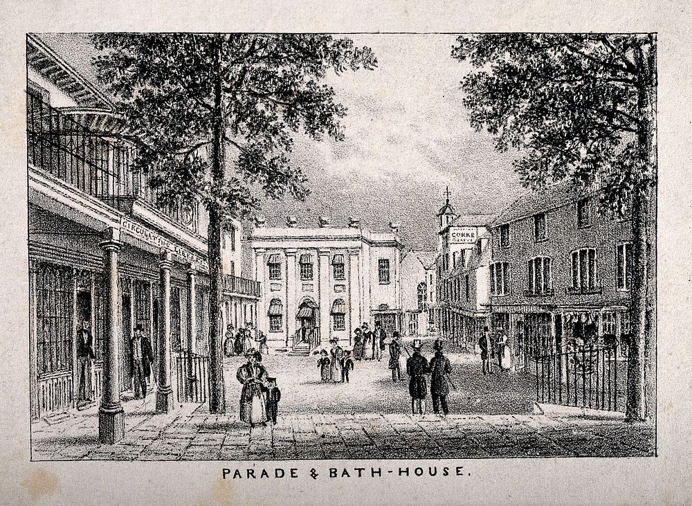 Parade and Bath-House, Tunbridge Wells, Kent. Lithograph by H. Harris.
