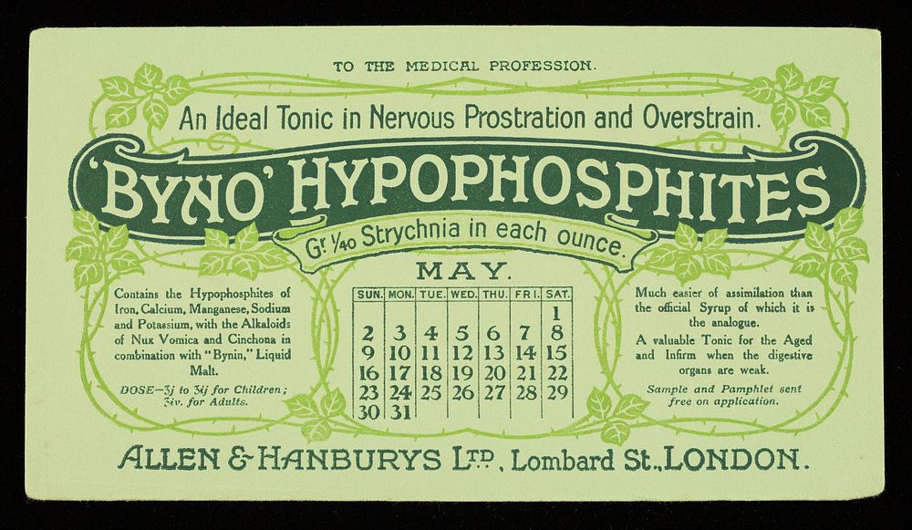 'Byno' hypophosphates : an ideal tonic in nervous prostration and overstrain / Allen & Hanburys Ltd.