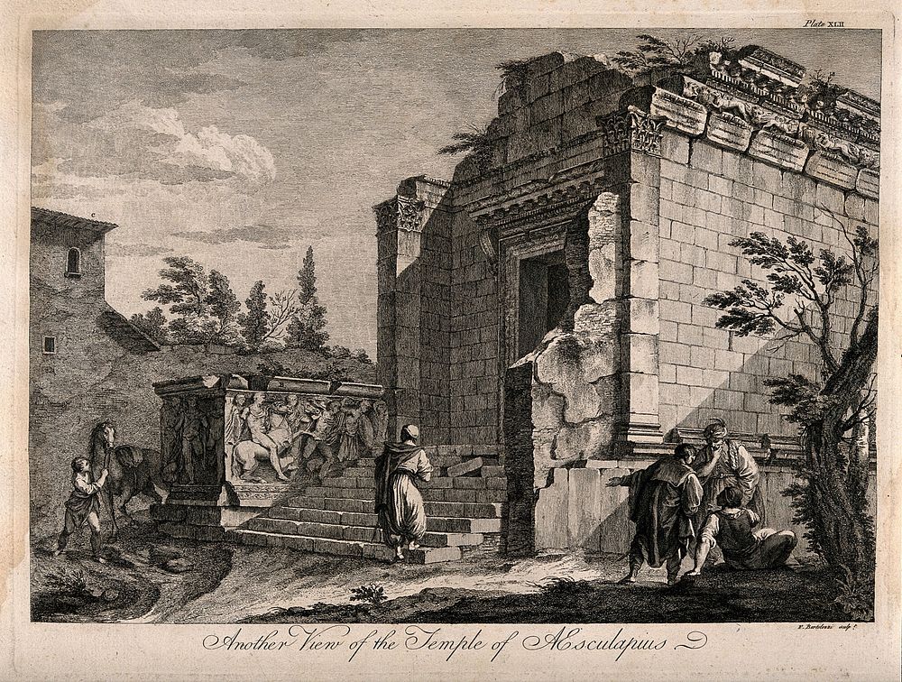Temple of Aesculapius, Spalato (Split). Engraving by F. Bartolozzi.