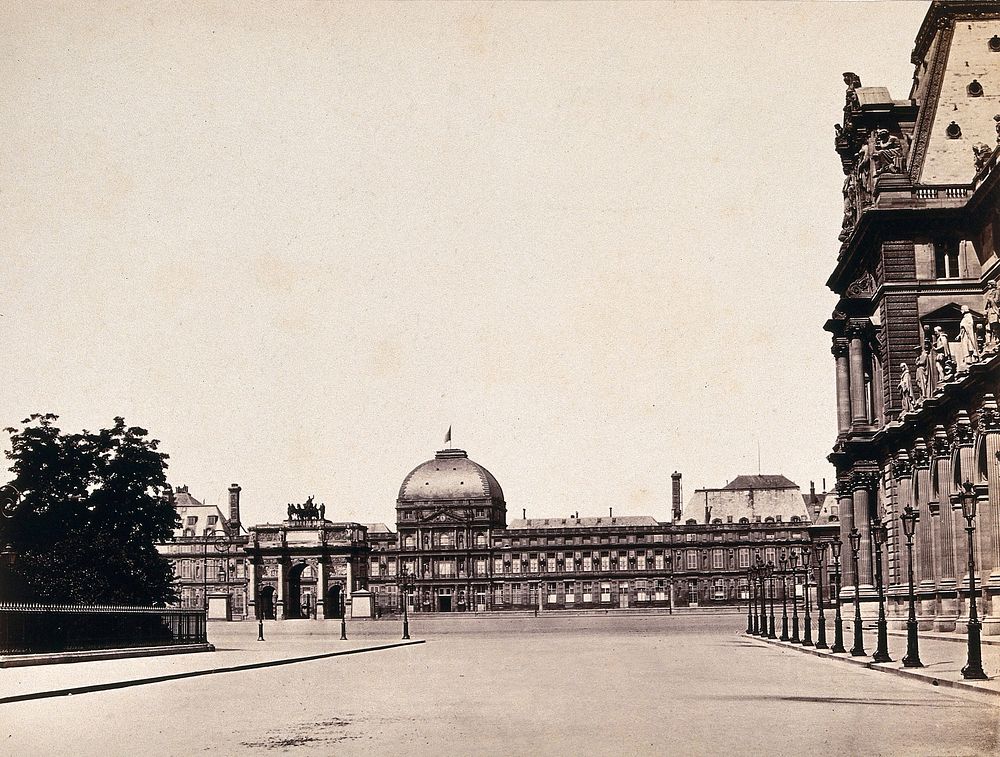 The Louvre, Paris, France: the forecourt. Photograph by Achille Quinet, ca. 1860.