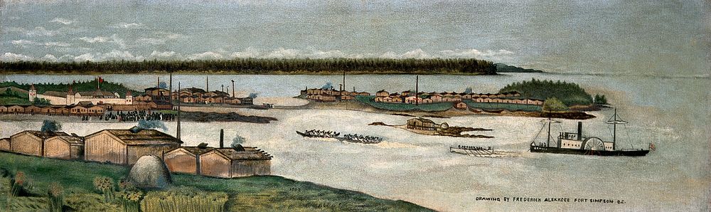 Fort Simpson, British Columbia. Oil painting by Frederick Alexkcee (Alexcee), 1902.