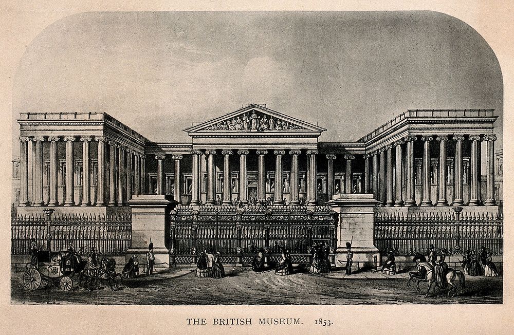 The British Museum: the main facade. Collotype after an earlier print.