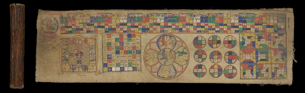 Elements of Tibetan predictive astrology. Watercolour.
