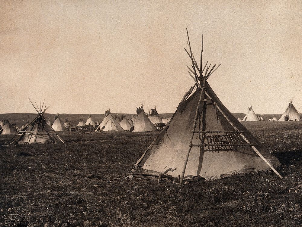 Plains Indian tipi, North America. Photograph by Edward S. Curtis, 1900.
