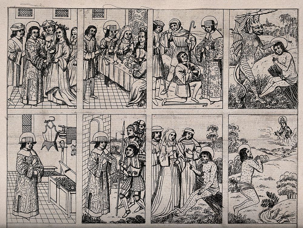 The sufferings and death of King Henry VI compared with the sufferings of Job: eight vignettes (nos. 1-8). Engraving, 1786.