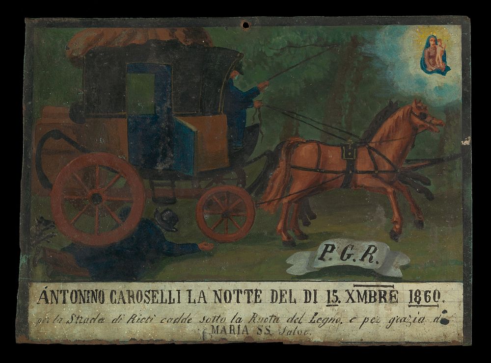 Antonino Caroselli run over by a coach. Oil painting by an Italian painter, 1860.
