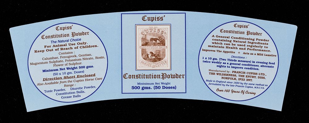 Cupiss' Constitution Powder : minimum net weight 500 gms. (50 doses) / Francis Cupiss Ltd.