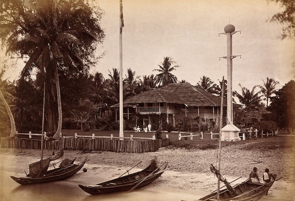 Malaya: a magistrate's house located by a Malay beach. Photograph by J. Taylor, 1881.