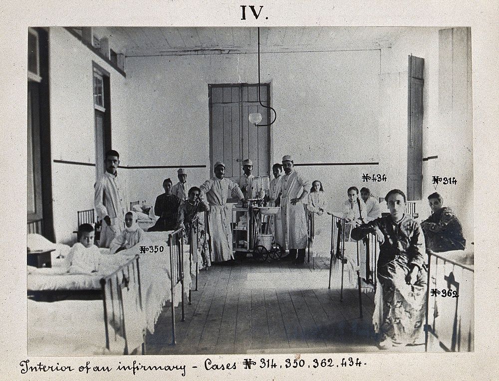 Seamen's Hospital for infectious diseases in Jurujuba, Rio de Janeiro; the interior of one of the wards, with plague…