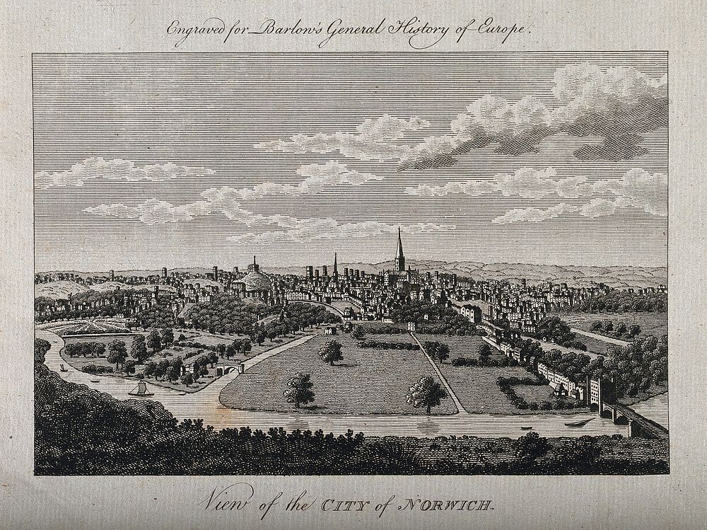 City of Norwich, Norfolk. Line engraving.