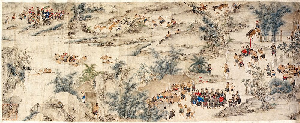 China: a Ch'uan with scenes of village life among frontier peoples. Painting attributed to Shi-Ling Chon Shen (Pai-Yang Shan…