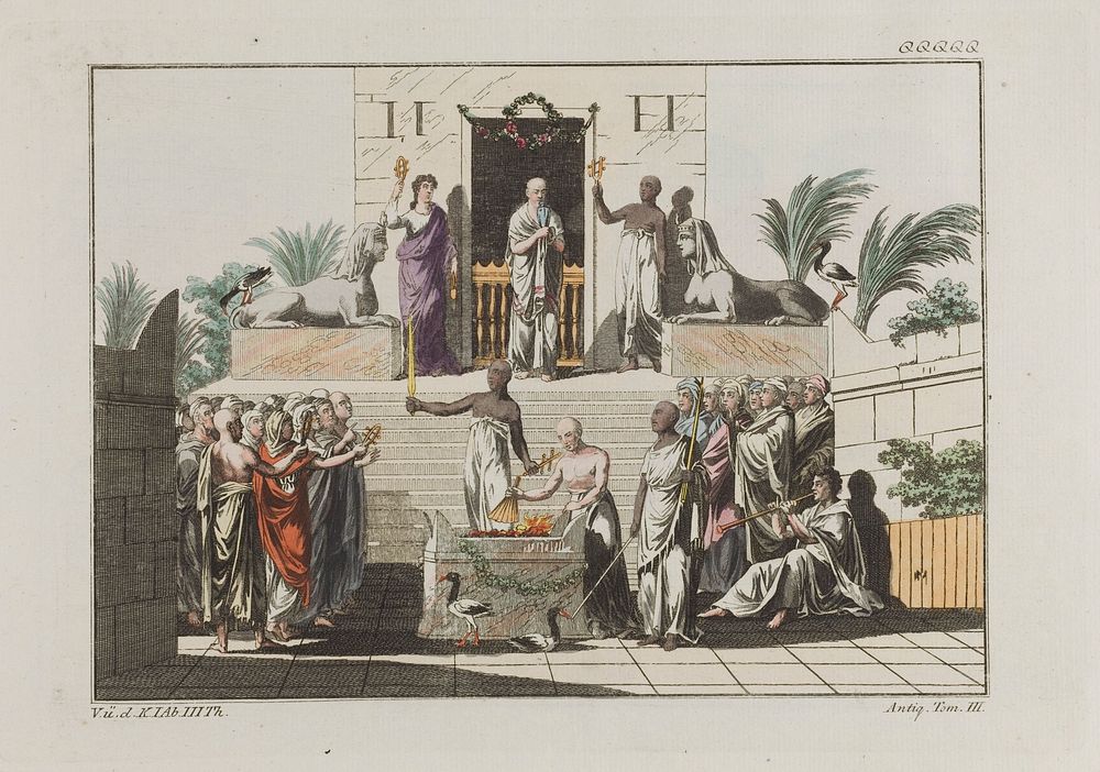 Egypt: ceremonies of the cult of Isis. Coloured engraving, ca. 1804-1811.