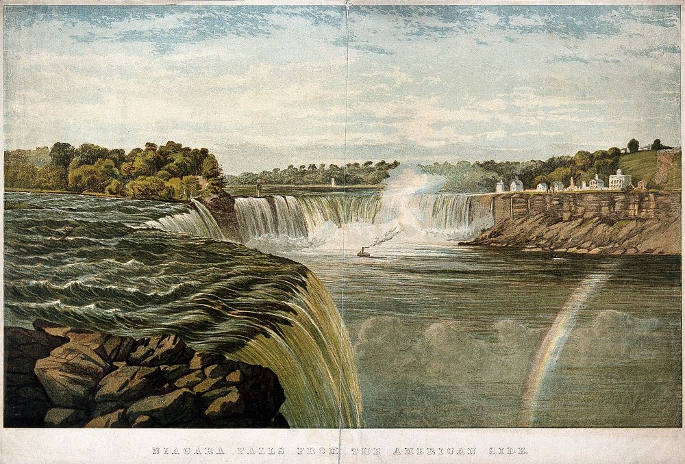 Geography: Niagara Falls, seen from a distance. Coloured lithograph, ca.1890, after G.H. Andrews.