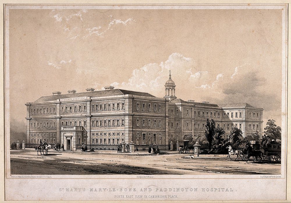 St Mary's Hospital, Paddington, London. Lithograph by G. Hawkins after G. R. French.