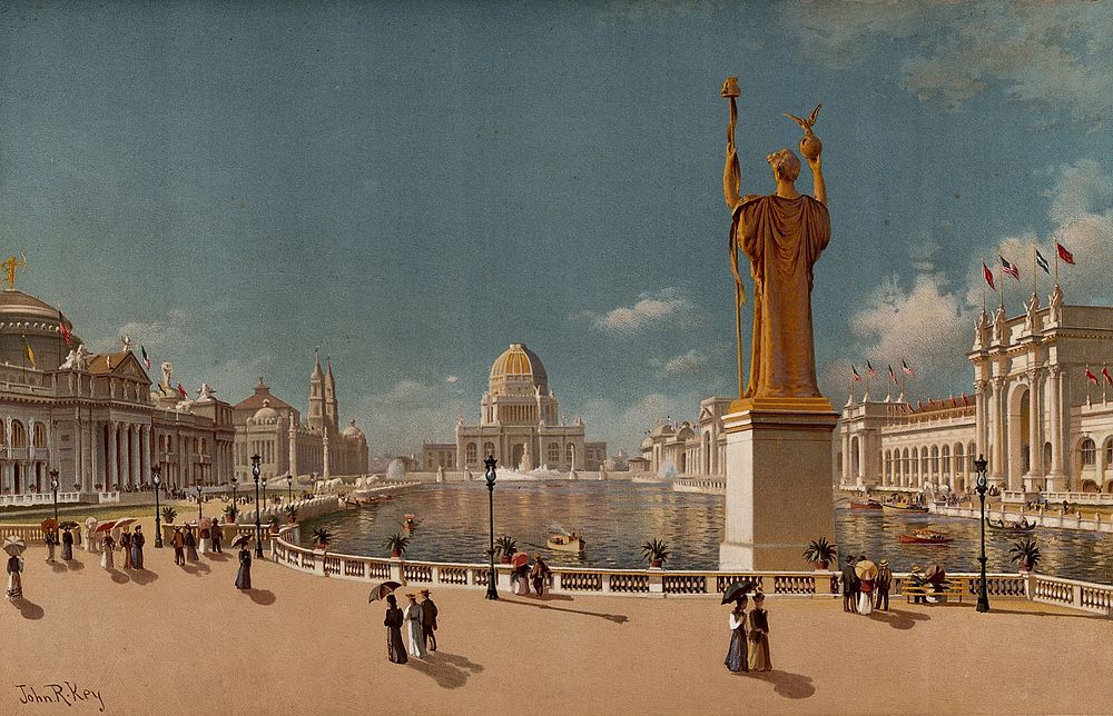 The World's Columbian Exposition of 1893, Chicago: a view of the Court of Honour, seen from the Peristyle. Chromolithograph…