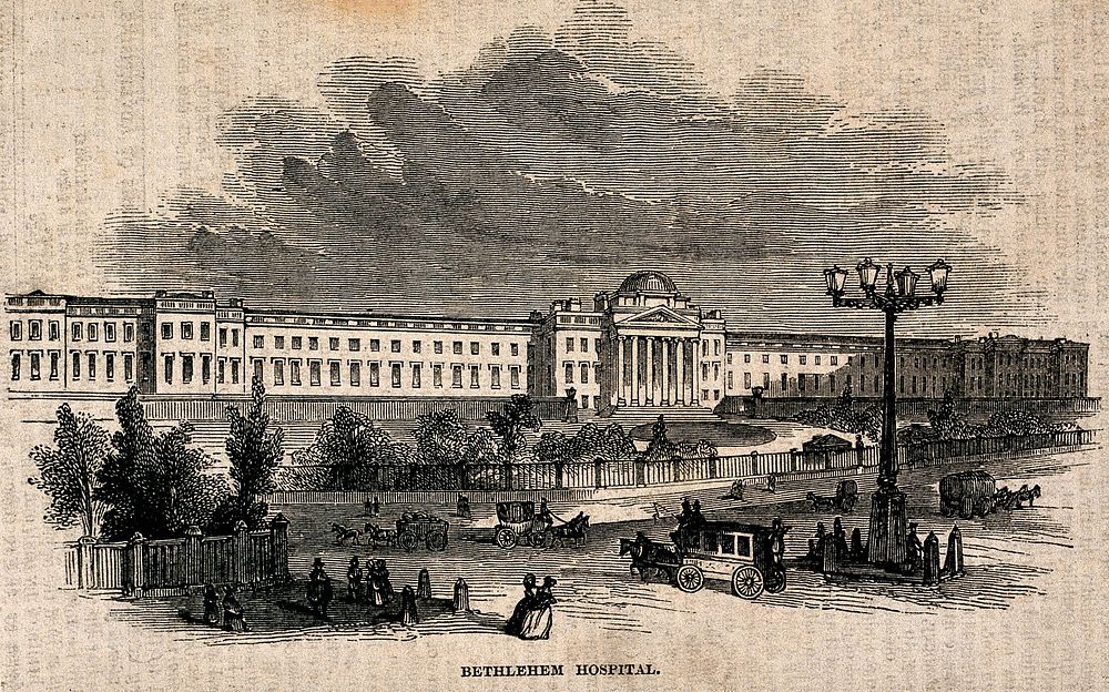 The Hospital of Bethlem [Bedlam], St. George's Fields, Lambeth. Wood engraving, 184-.