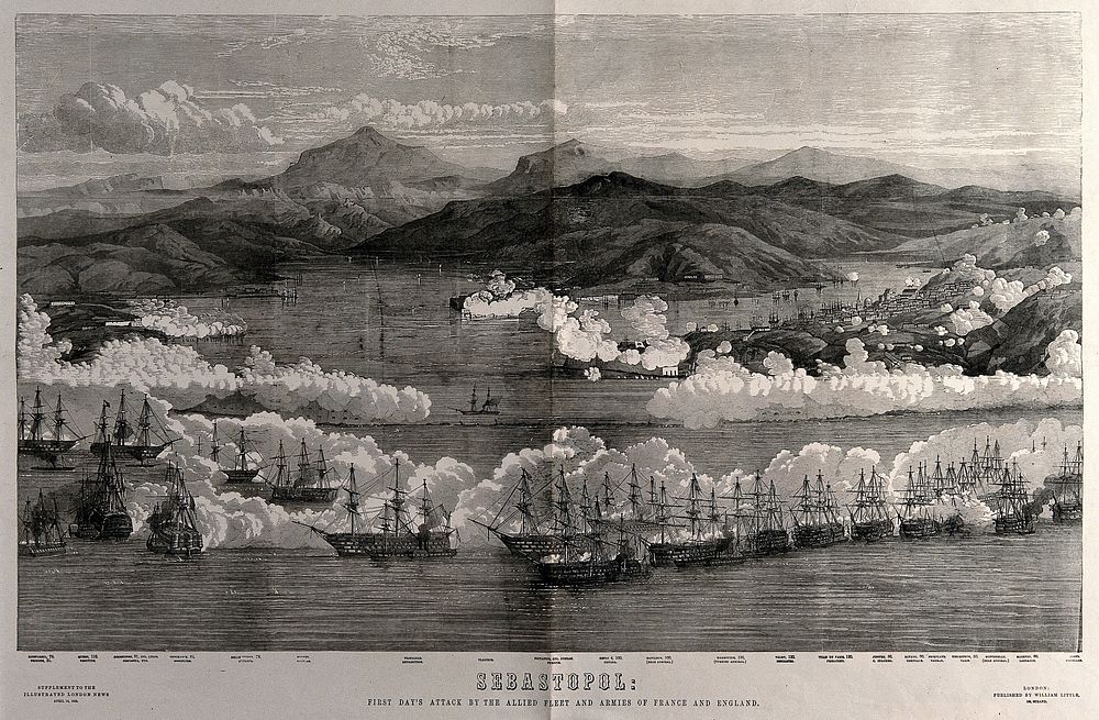 Crimean War: a blazing battle in and around the harbour at Sevastopol, details of the French and English ships are given.…