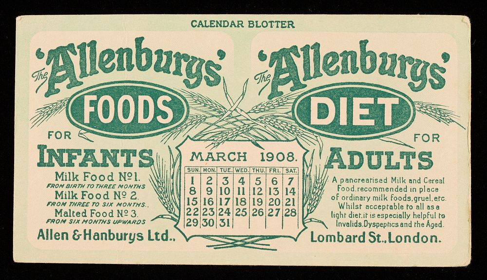 The 'Allenbury' Foods for infants : The 'Allenburys' Diet for adults : March 1908.