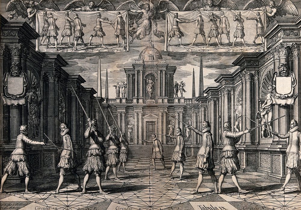 Men fencing. Engraving by Scheltus a Bolswert.