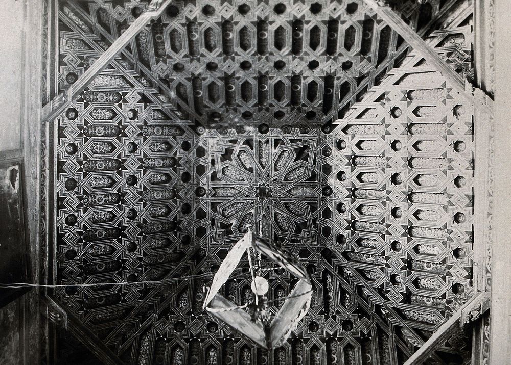 Hospital San Juan de Diós, Granada: ceiling of the staircase. Photograph, ca.1900.