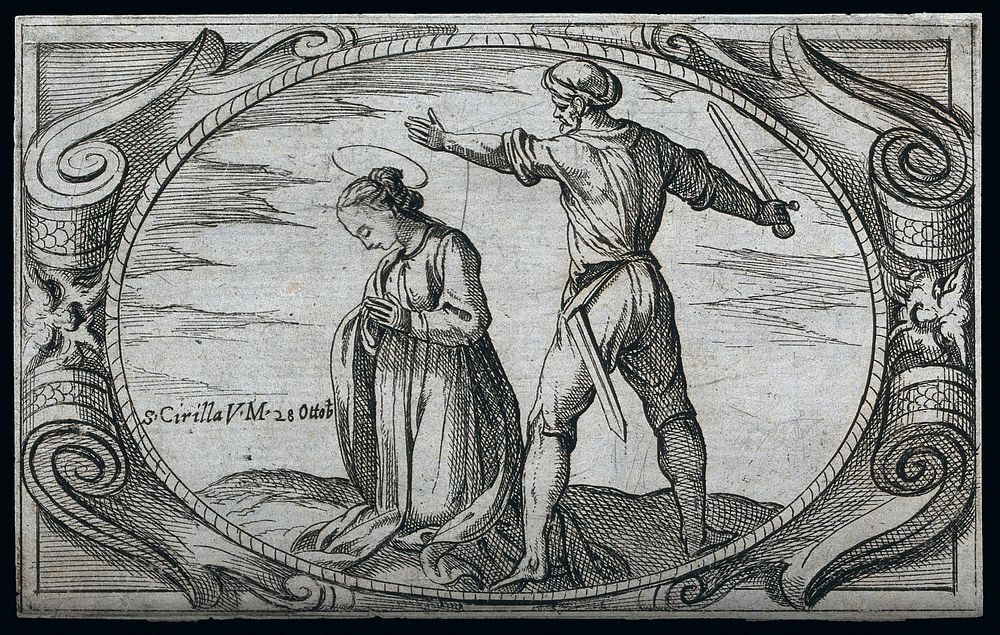 Saint Cyrilla: her martyrdom. Etching by A. Tempesta.