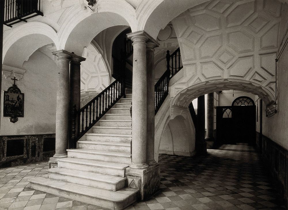 Women's hospital, Cádiz: 18th century staircase. Photograph, ca.1900.