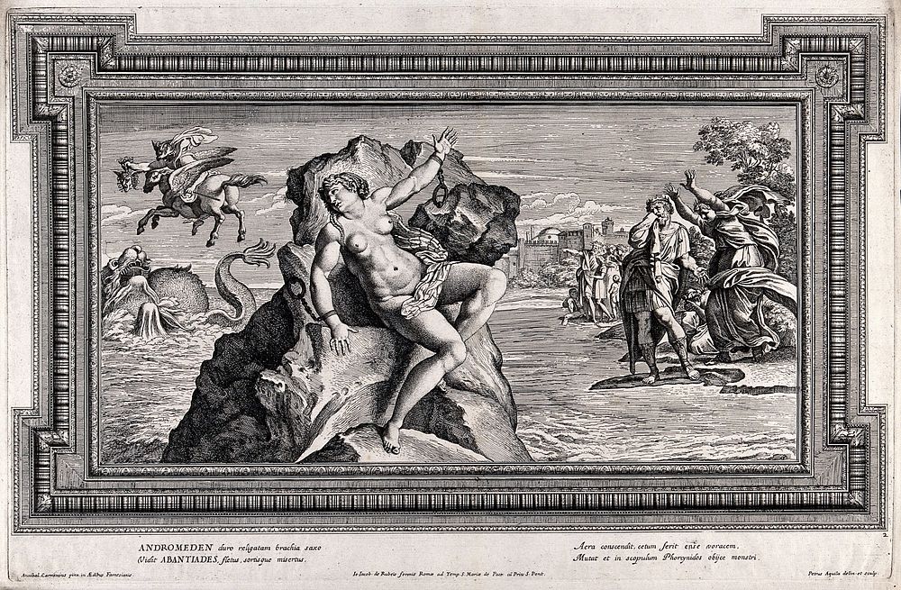 Perseus and Andromeda. Etching by P. Aquila, 167-, after Annibale Carracci.