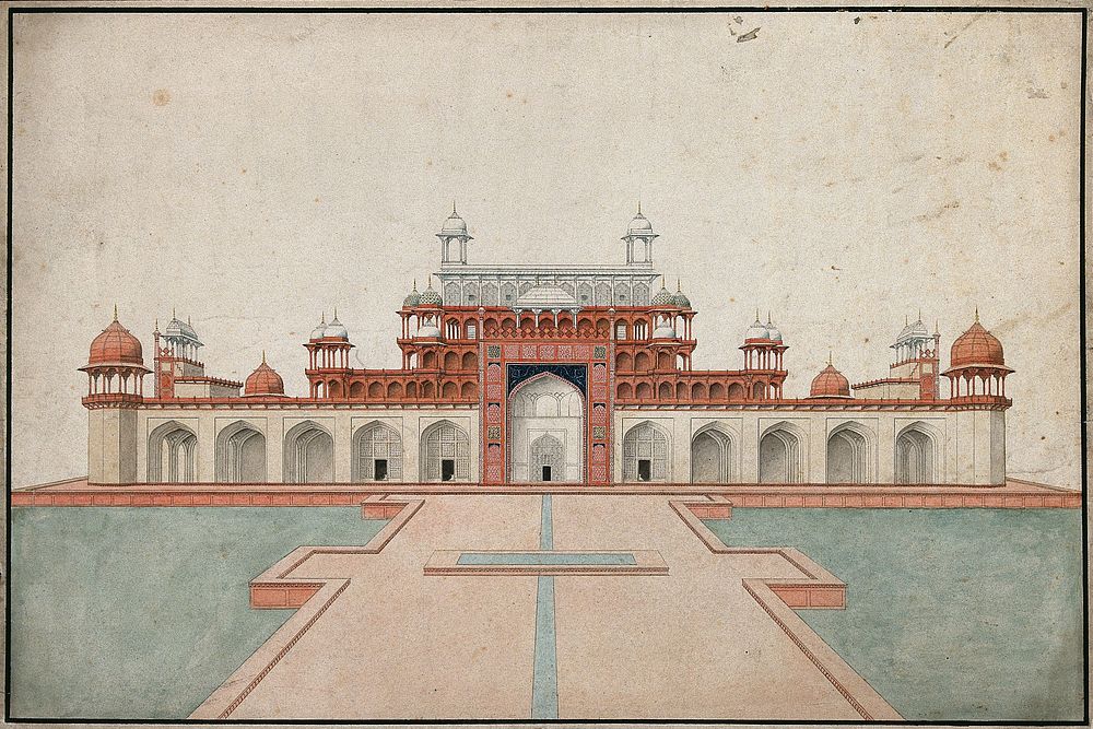 Sikandra, near Agra, Uttar Pradesh: mausoleum of the Emperor Akbar. Watercolour.