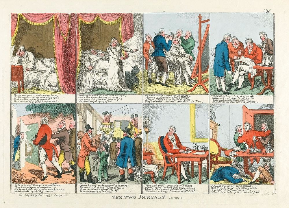 A day in the life of George, Prince Regent, 1814. Coloured etching by C. Williams, 1814.