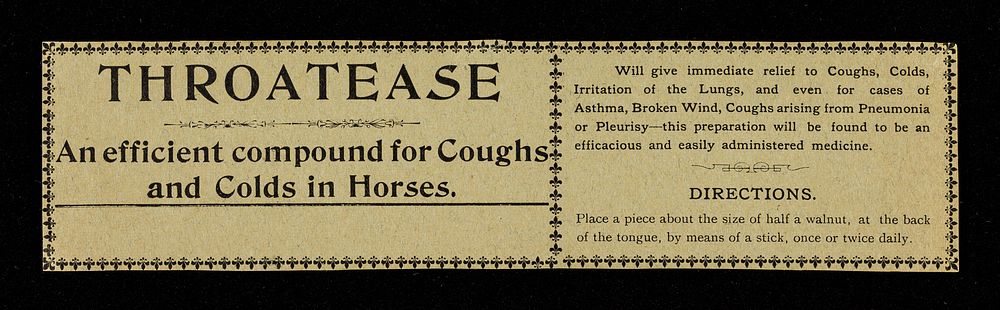 Throatease : an efficient compound for coughs and colds in horses.