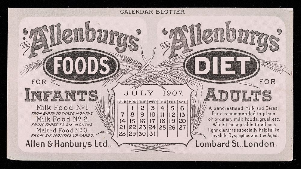 The 'Allenbury' Foods for infants : The 'Allenburys' Diet for adults : July 1907.