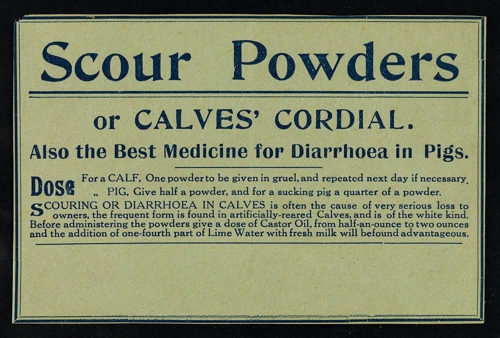 Scour powders, or calves' cordial : also the best medicine for diarrhoea in pigs...