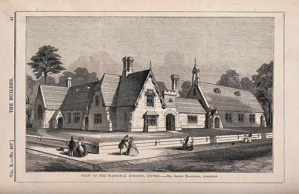 The National Schools, Hythe, Kent. Wood engraving by Laing after J. Messenger.