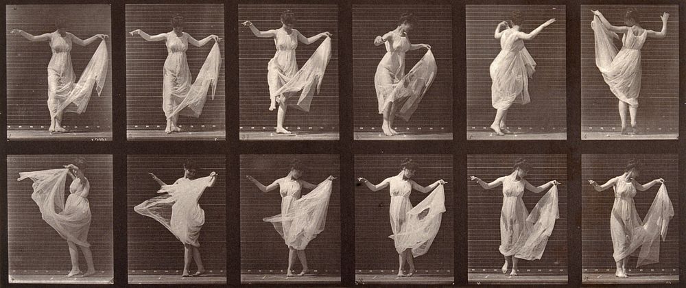 A woman dancing. Collotype after Eadweard Muybridge, 1887.