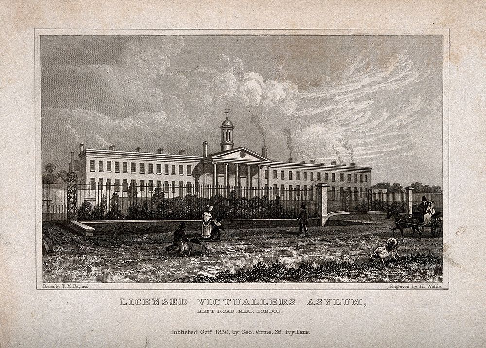 Licensed Victuallers' Asylum, Kent. Engraving by H. Wallis, 1830, after T.M. Baynes.