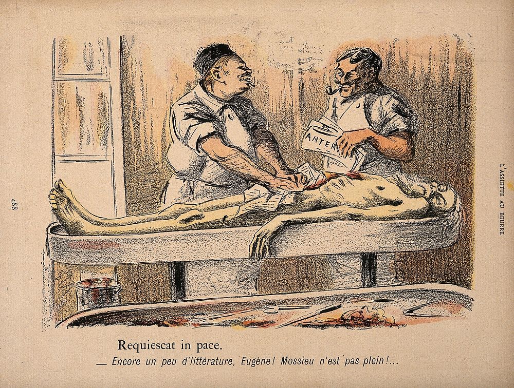 An old vagrant's corpse is stuffed with newspaper after being raided for useful organs by two pipe-smoking, wisecracking…