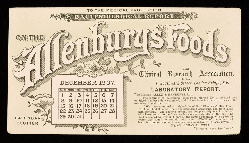 Bacteriological report on the "Allenburys" Foods : December 1907.