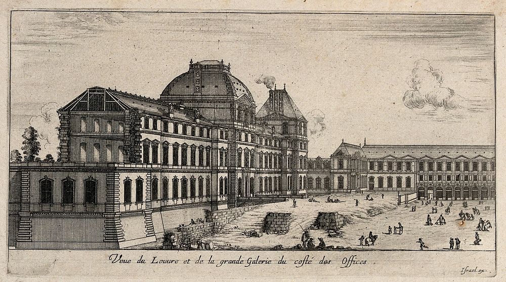 The Louvre seen from the north wing. Etching.