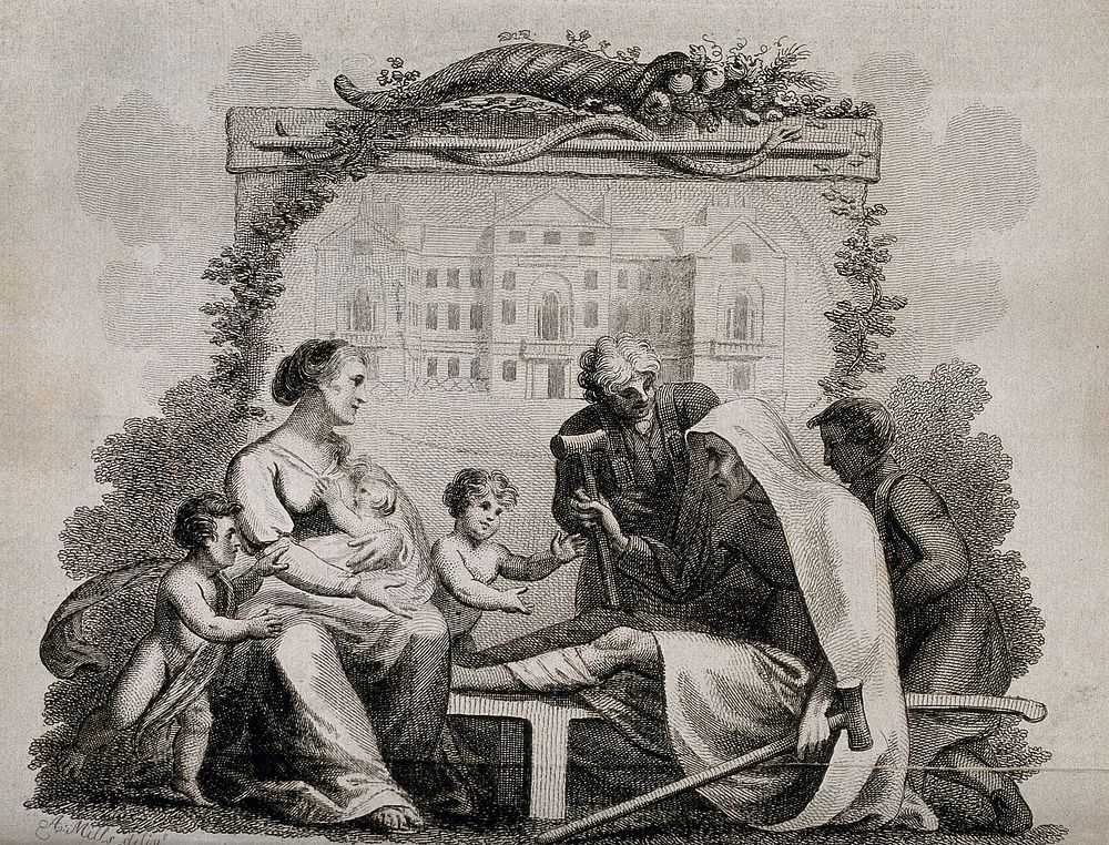 The Middlesex Hospital, London: in the foreground a patient is helped from his sickbed towards his welcoming family by a…