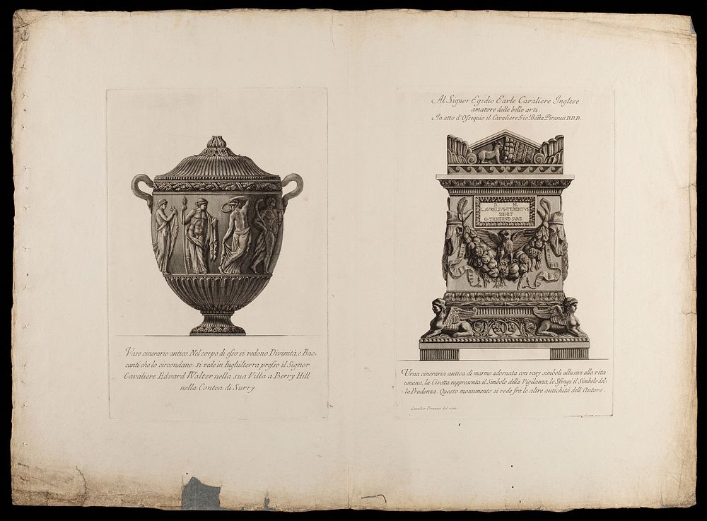 A marble urn. Etching by G.B. Piranesi, ca. 1770.
