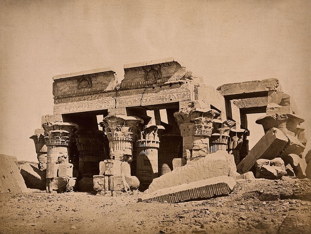 The Temple of Kom Ombo, Aswan, Egypt: columns. Photograph by Pascal Sébah, ca. 1875.