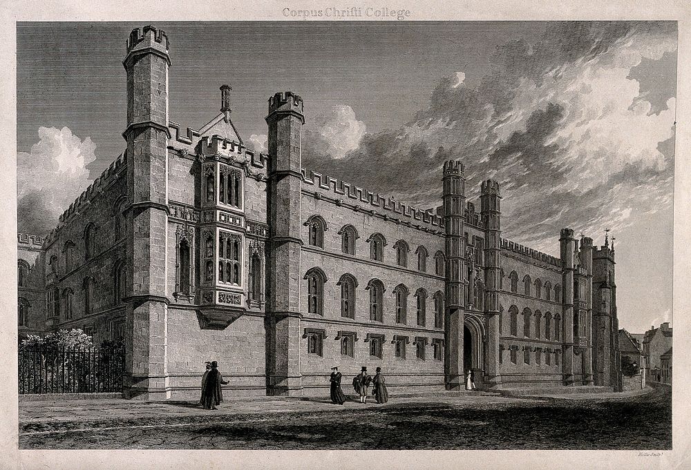 Corpus Christi College, Oxford. Line engraving by G. Hollis.