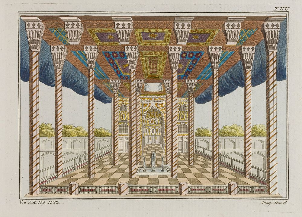 The Summer Hall of the Jews. Coloured engraving, ca. 1804-1811.