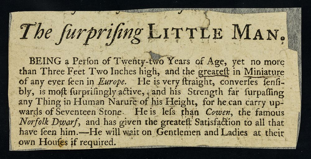 The surprising little man : being a person of twenty-two years of age, yet no more than three feet two inches high ...
