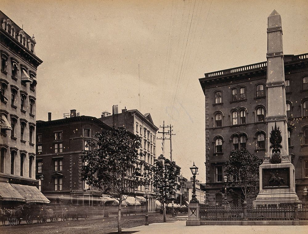 Madison Square, Broadway, New York City: showing the Worth monument (right) Photograph by Francis Frith, ca. 1880.
