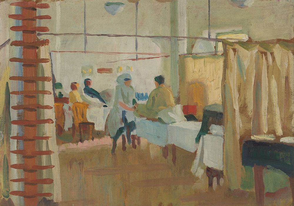 Royal Naval Hospital, Haslar: massage room. Oil painting by Godfrey Jervis Gordon ("Jan Gordon").